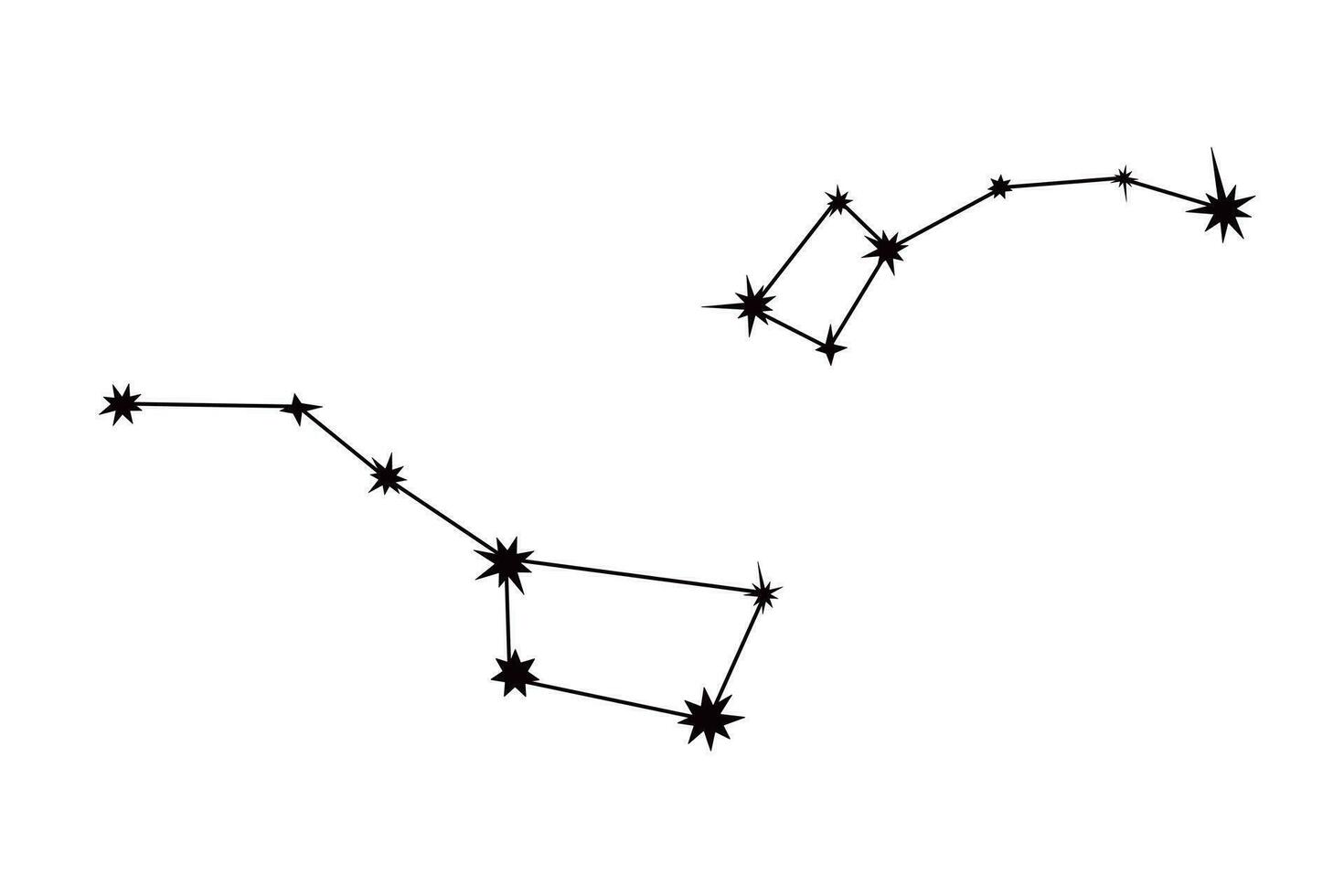 groß und wenig Schöpflöffel Konstellation einstellen einfach Gekritzel Vektor Illustration, ursa Haupt und geringer Astronomie Symbol Design Element, Sterne in Verbindung gebracht mit Linien zum Kinder Waren, Poster, Karte, Einladung