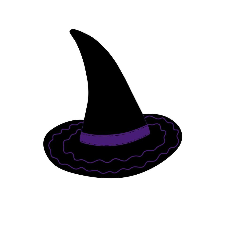 häxa hatt söt fint magi tillbehör vektor platt stil enkel illustration, isolerat objekt ClipArt användbar för halloween fest dekoration, hand dragen bild, tecknad serie läskigt karaktär
