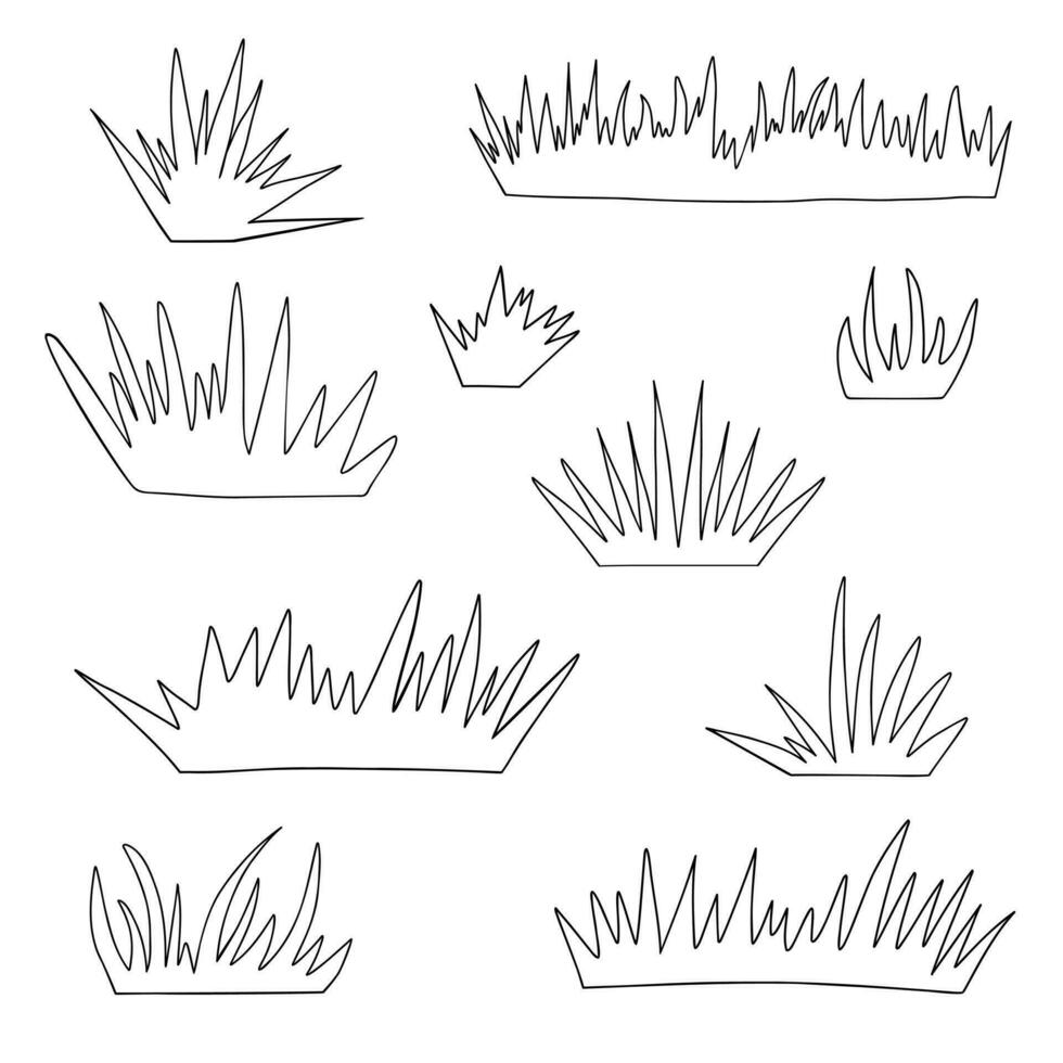 översikt klotter gräs, enkel hand dragen vektor illustration för framställning gräns, baner, ört- miljövänlig begrepp, grönska, lövverk innehåll