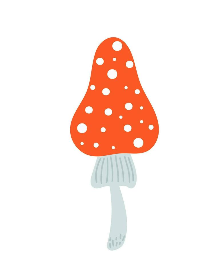 svamp med vit prickar, flyga agaric säsong- halloween vektor illustration av oätlig häxa svamp höst högtider enkel minimalistisk hand dragen klotter stil teckning