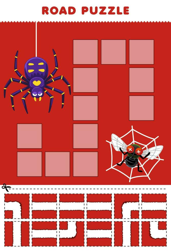 utbildning spel för barn väg pussel hjälp Spindel flytta till flyga tryckbar insekt kalkylblad vektor