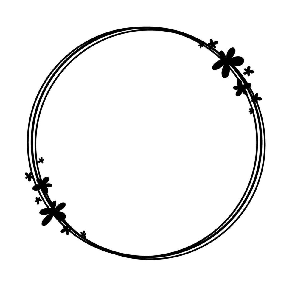 svart linje cirklar ram dekorerad med små blommor. vektor illustration för dekorera logotyp, text, bröllop, hälsning kort och några design.