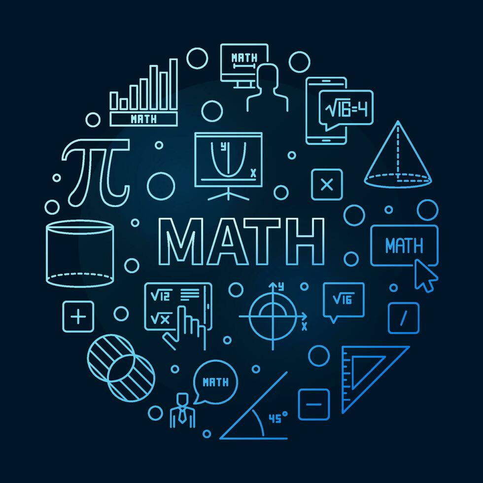 matematik vektor tunn linje cirkulär blå baner - matematik runda illustration med mörk bakgrund