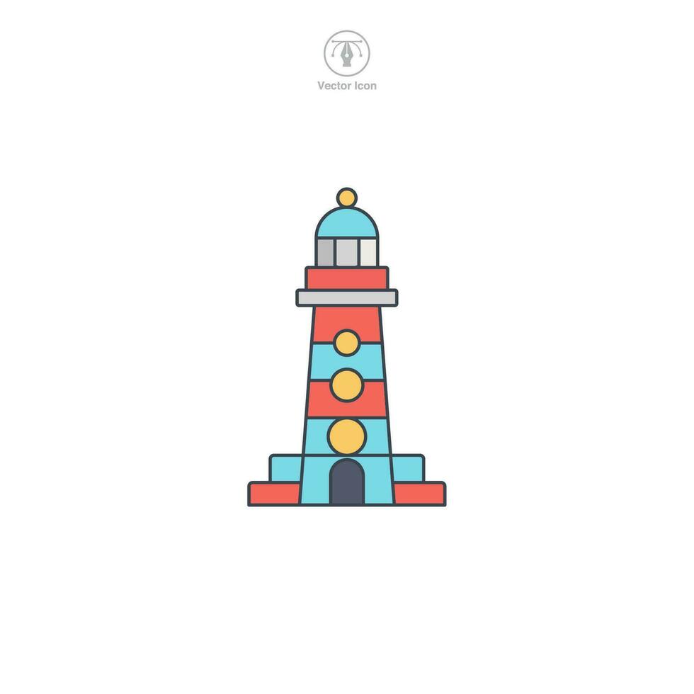 Leuchtturm Symbol Vektor zeigt an ein stilisiert Leuchtfeuer, bedeuten Navigation, Sicherheit, maritim Orientierungshilfe, Küste, und Meer Erkundung