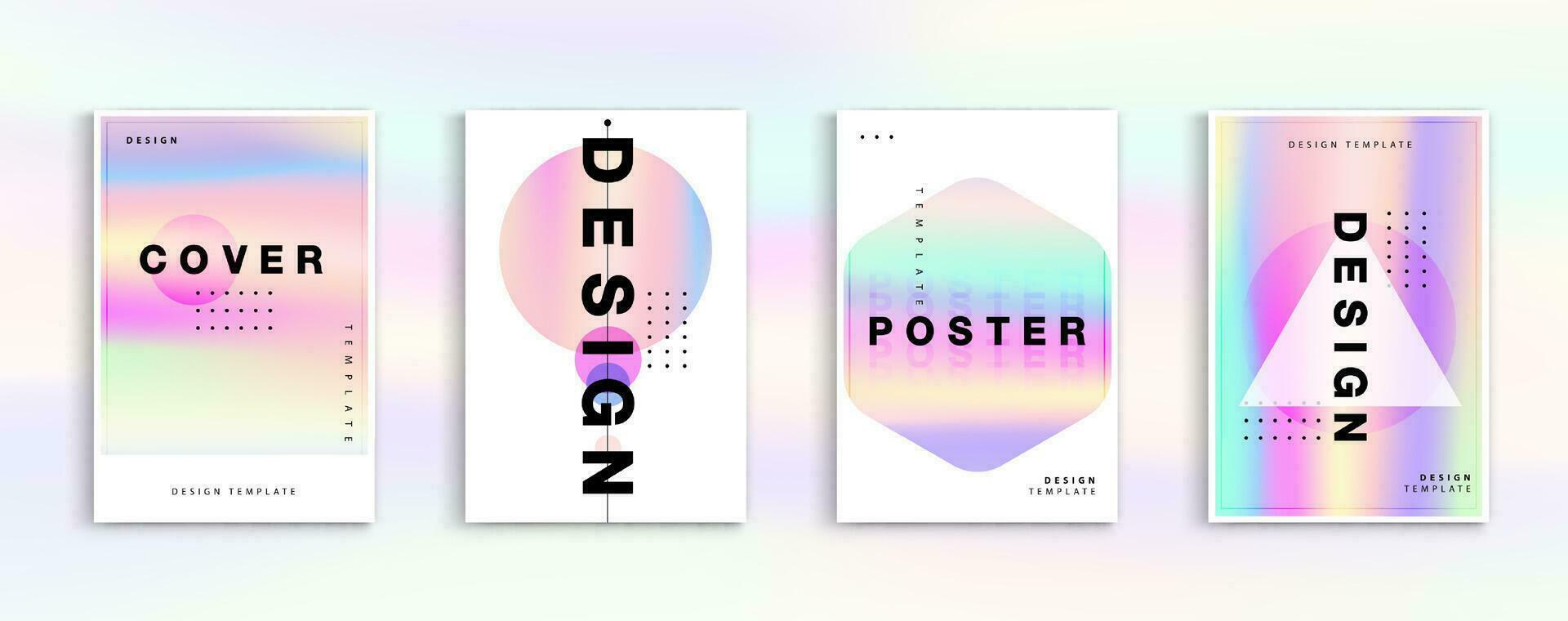 holographisch Poster Satz. abstrakt Hintergründe Farbe Gradient Pastell. anwendbar zum Banner Design, Abdeckung, Einladung, Party Flyer, Anwendung, Netz Design, Webseiten, Vektor Design.