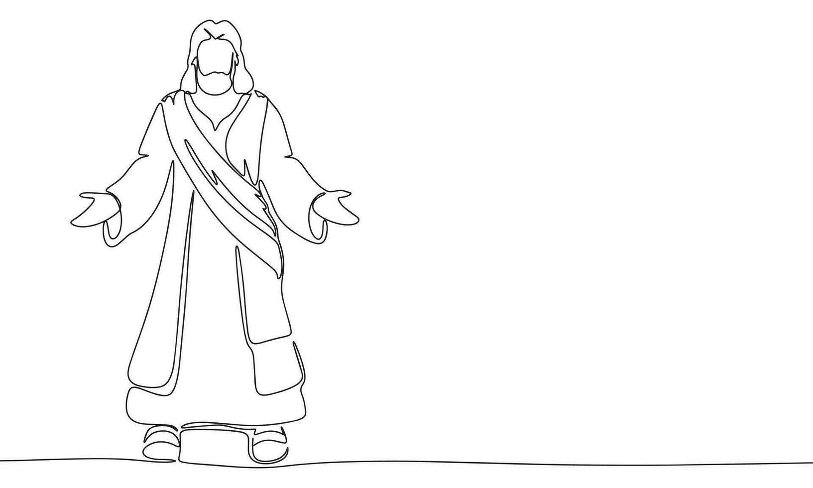 kontinuerlig linje teckning av Jesus, svart och vit vektor minimalistisk illustration av religion begrepp