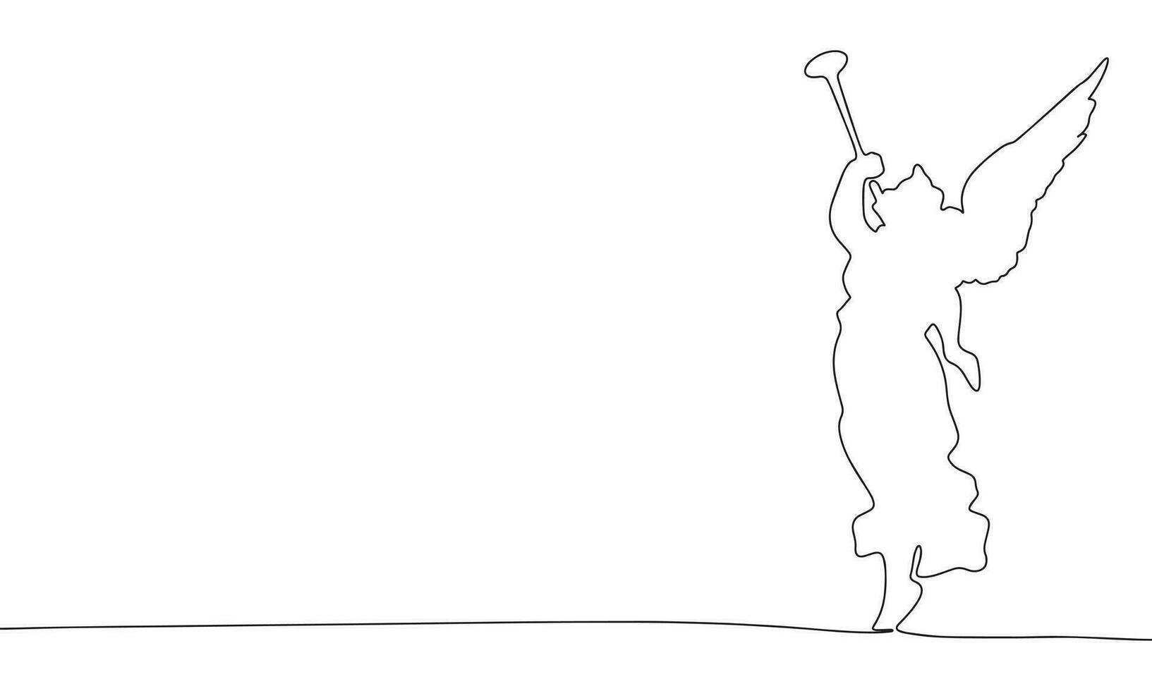 kontinuierlich Linie Engel mit Trompete Kunst. Single Linie Religion Konzept. Linie Kunst, Umriss, Banner im Minimalismus Stil. Vektor Illustration