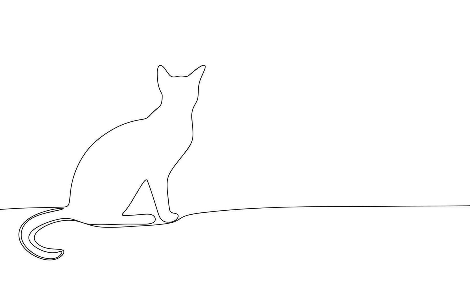 Katze Sitzung skizzieren. einer Linie kontinuierlich Hand Zeichnung. Umriss, Linie Kunst Vektor Illustration.