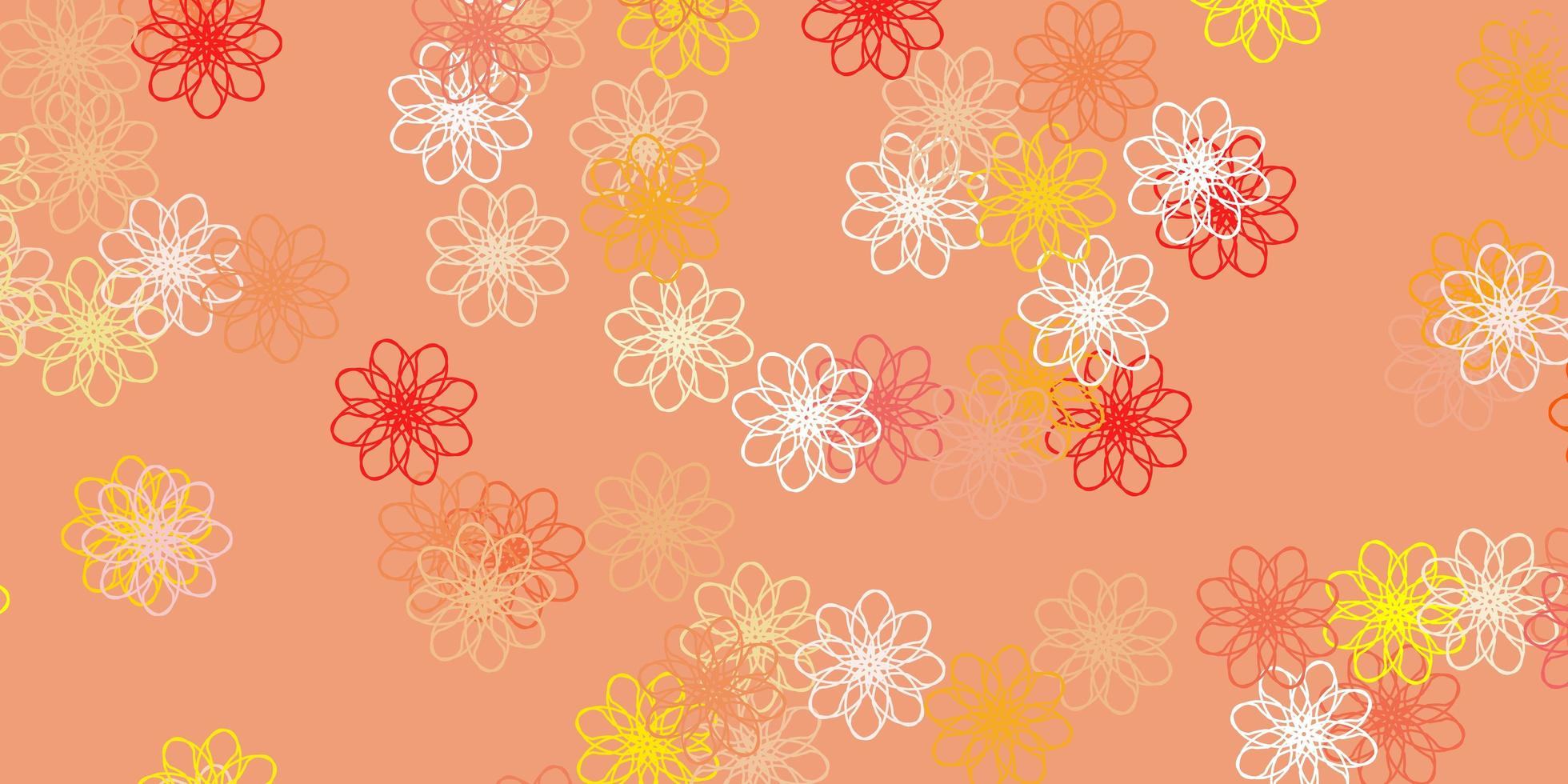 hellrot-gelbe Vektor-Doodle-Vorlage mit Blumen vektor