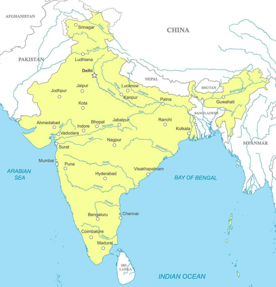 politisk Karta av Indien med nationell gränser vektor