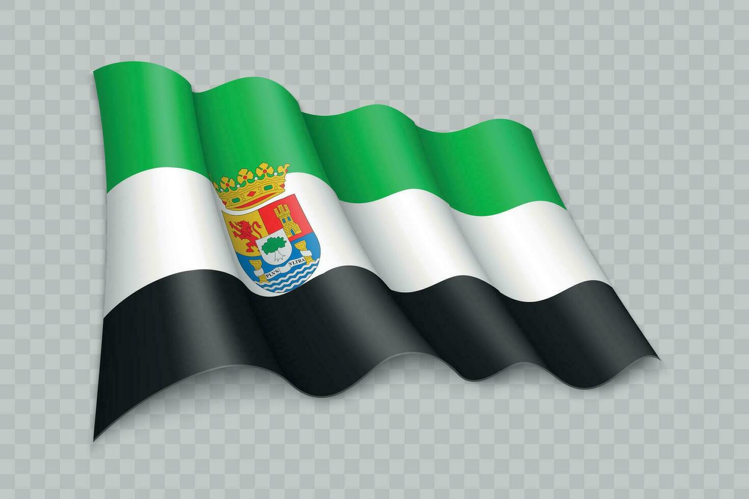 3d realistisk vinka flagga av extremadura är en område av Spanien vektor