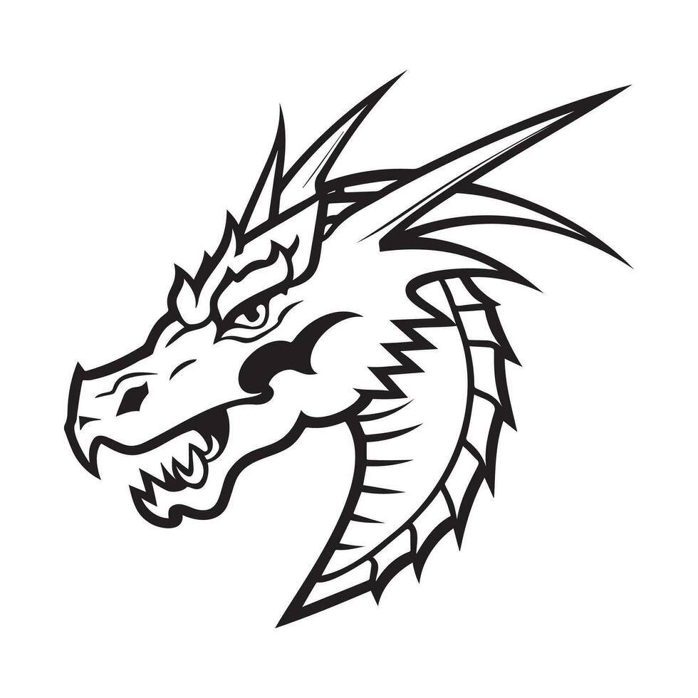 Drachen Kopf schwarz und Weiß Vektor Symbol