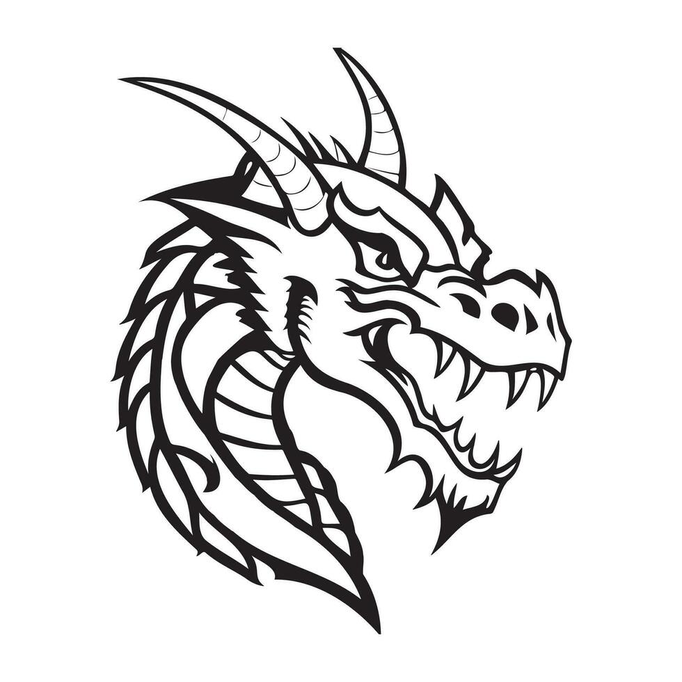 Drachen Kopf schwarz und Weiß Vektor Symbol