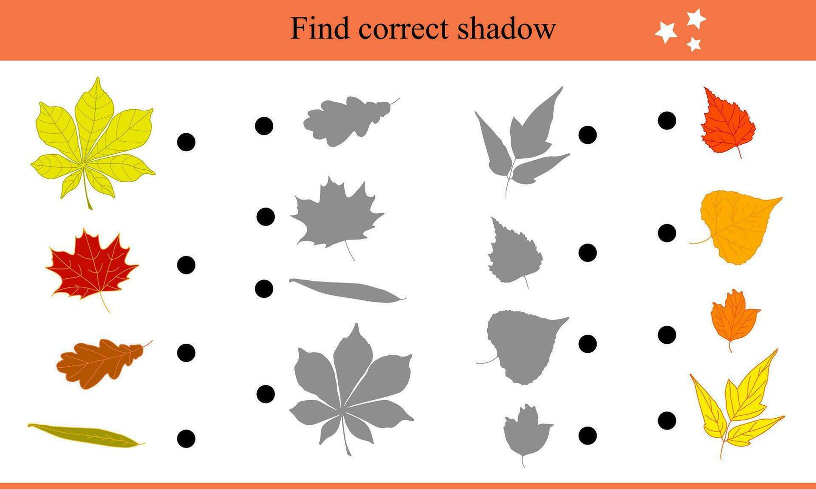 finden richtig Schatten zum das Blätter. lehrreich Spiel zum Kinder. Herbst Vektor Illustration