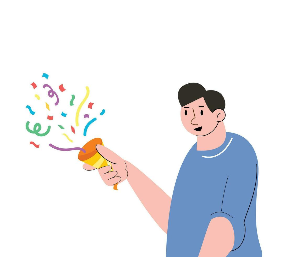 människor innehav konfetti poppare. fest ikon vektor illustration
