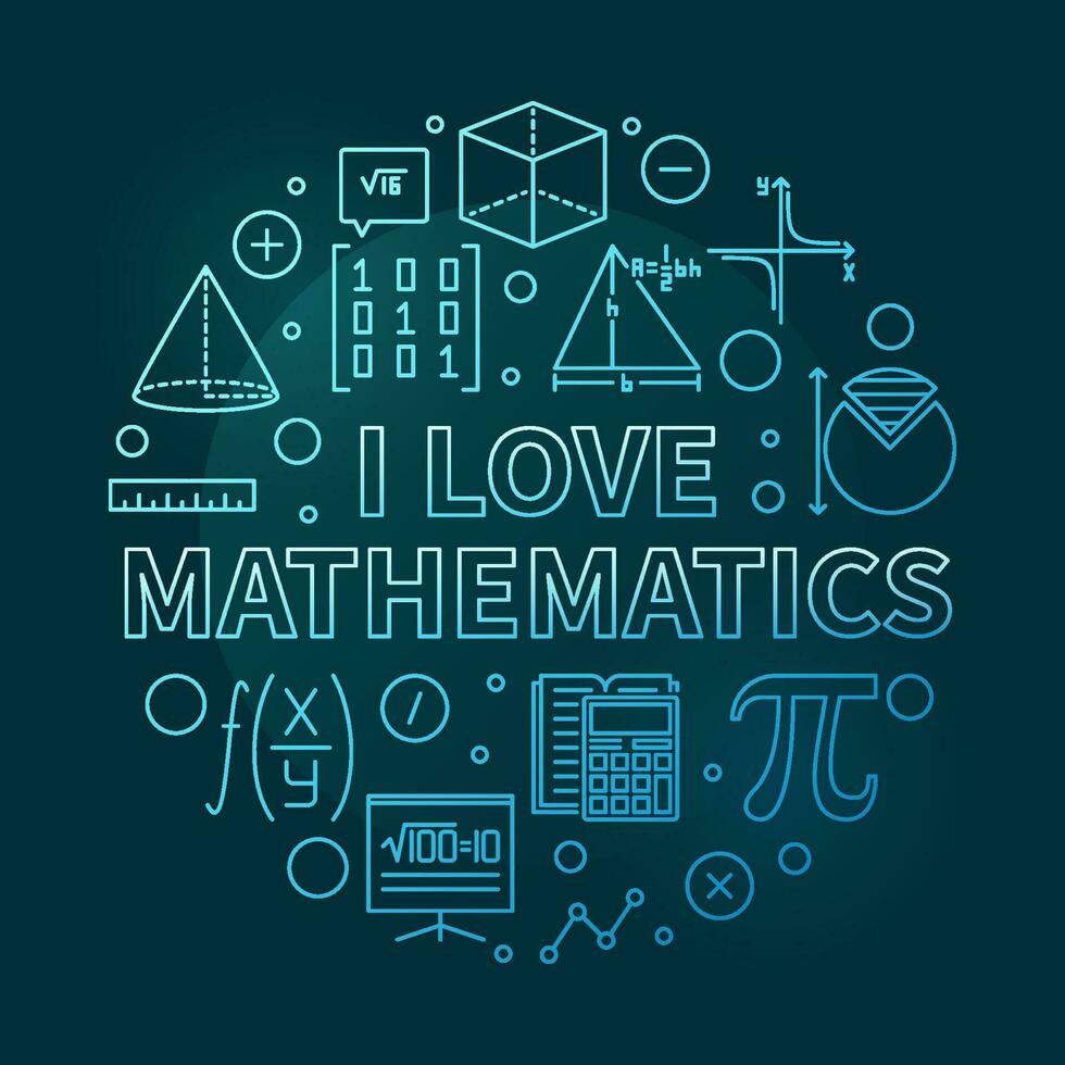 ich Liebe Mathematik Konzept Vektor dünn Linie runden farbig Banner - - Schule Mathematik Illustration