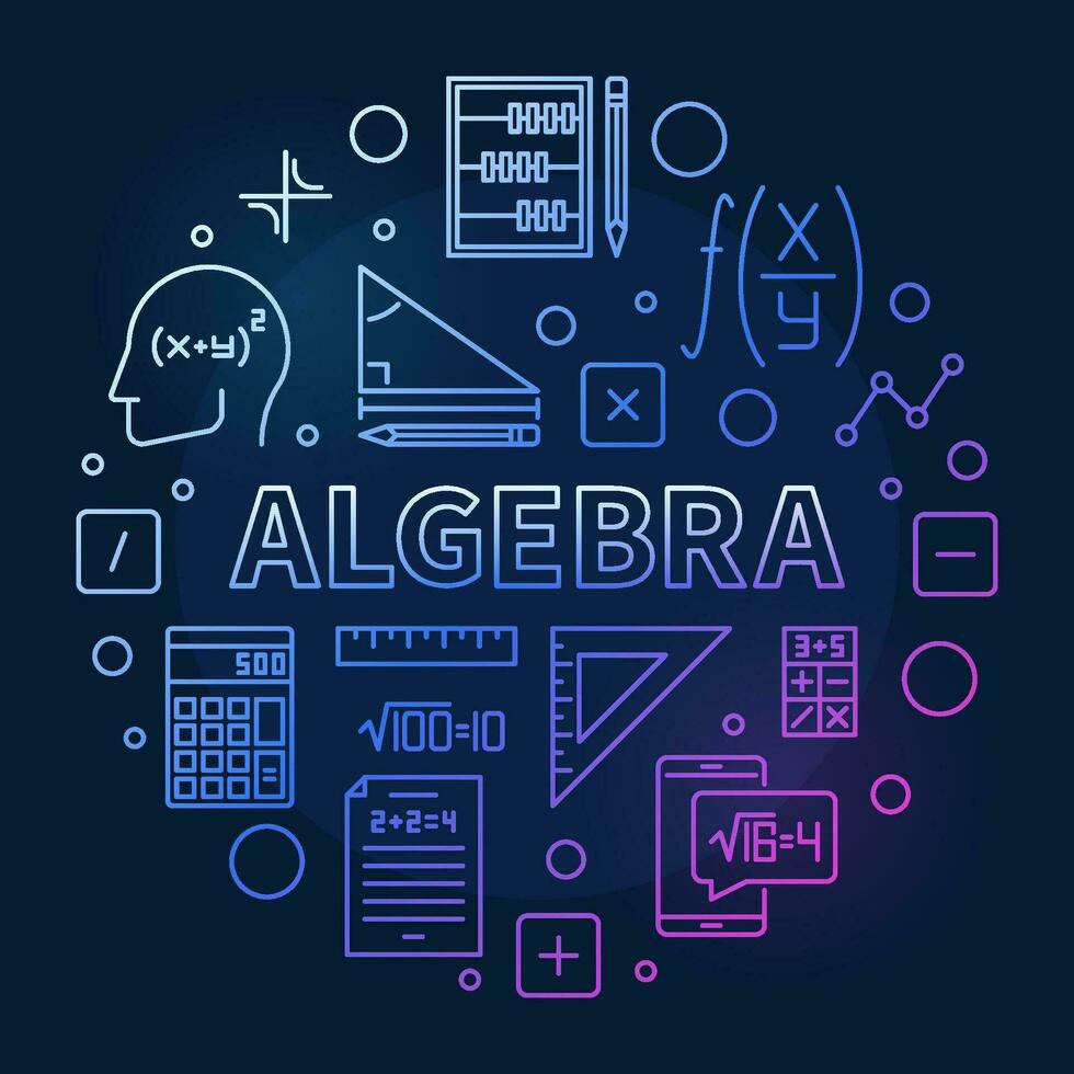 algebra begrepp tunn linje runda färgad baner - vektor illustration