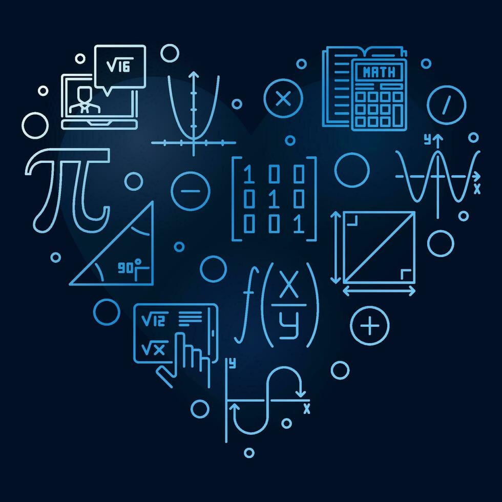 värld matematik dag vektor linje hjärta formad blå baner - matematik 8 Mars Semester begrepp illustration