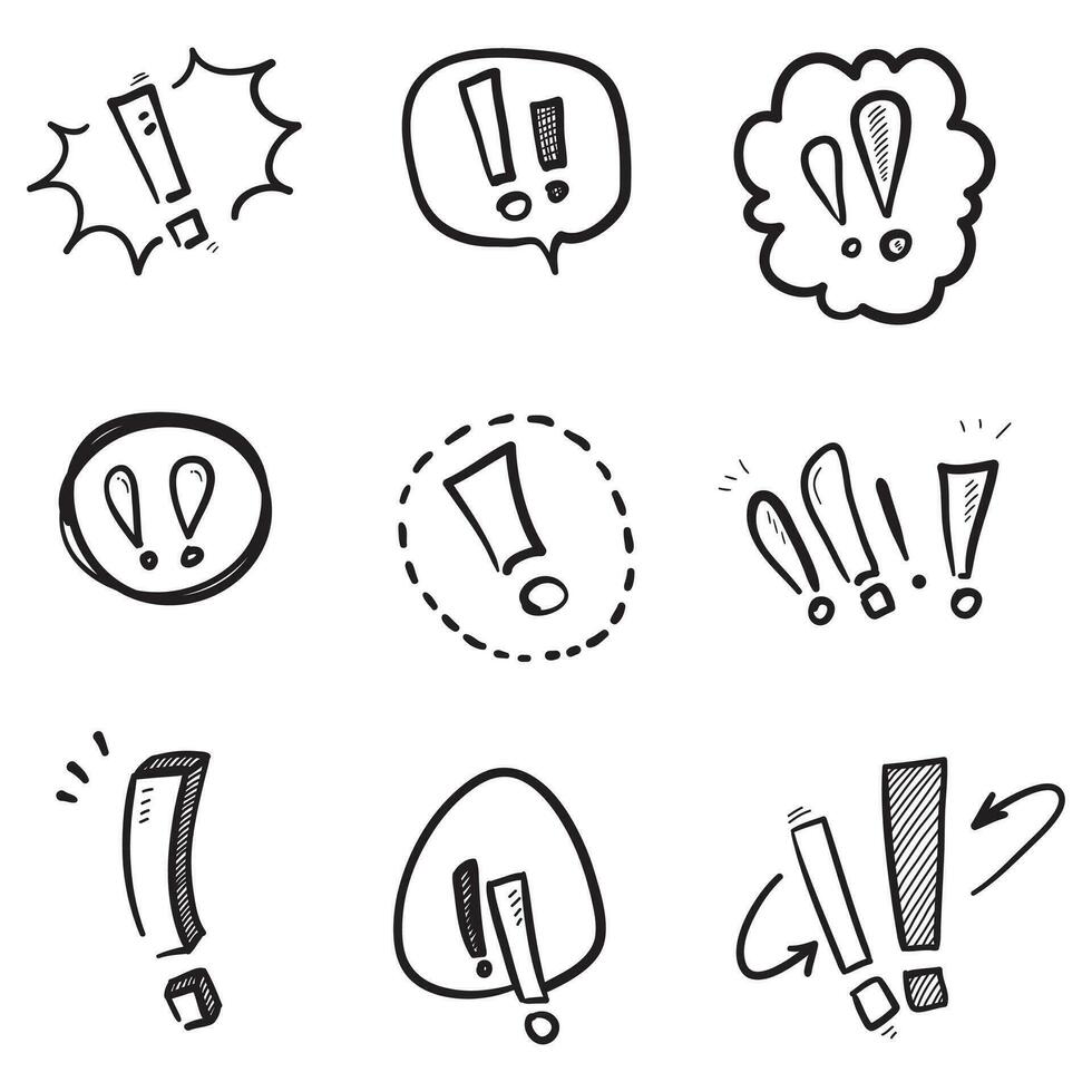 handritad enkel uppsättning varningar relaterade vektor linje ikoner i doodle stil vektor isolerade