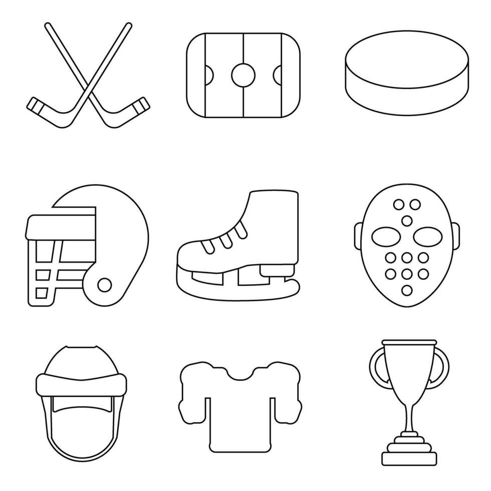 Eishockey Vektor Symbol Satz. Sport Illustration Zeichen Sammlung. Sport Ausrüstung Symbol oder Logo.