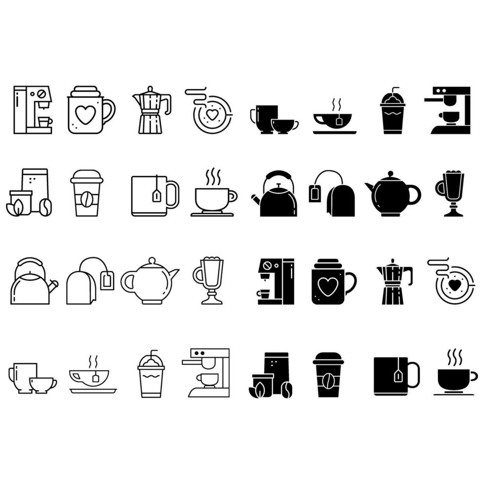 varm drycker vektor ikon uppsättning. kaffe illustration tecken samling. te symbol.