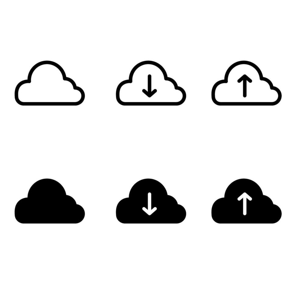 ladda upp ikon vektor uppsättning. ladda ner illustration tecken samling. moln service symbol eller logotyp.