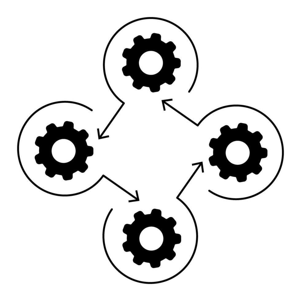 Arbeitsablauf Prozess Symbol im eben Stil. Ausrüstung Zahn Rad mit Pfeile Vektor Illustration auf Weiß isoliert Hintergrund. Arbeitsablauf Geschäft Konzept.