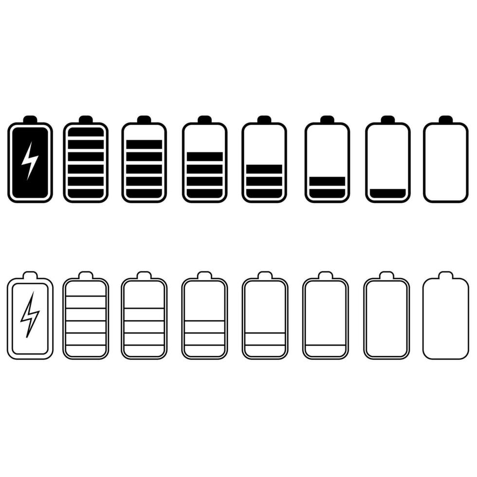 Batterie Symbol Vektor Satz. Laden Illustration Zeichen Sammlung. Batterie Kapazität Symbol.