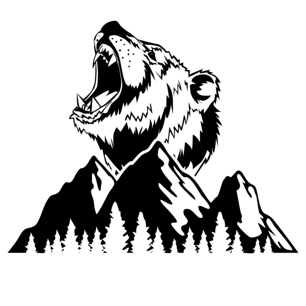bergen och Björn ikon vektor. vandra, resa illustration tecken. camping symbol. vektor