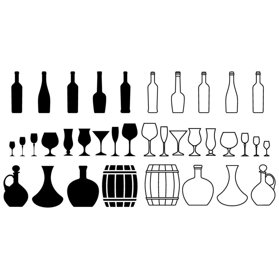 Wein Glas Tasse Symbol Vektor Satz. rot Wein Illustration Zeichen Sammlung. gießen trinken Getränk Silhouette, Glas Tasse.