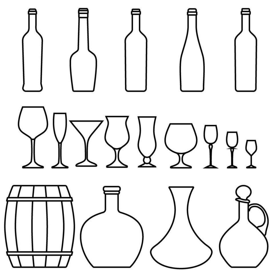 Wein Glas Tasse Symbol Vektor Satz. rot Wein Illustration Zeichen Sammlung. gießen trinken Getränk Silhouette, Glas Tasse.
