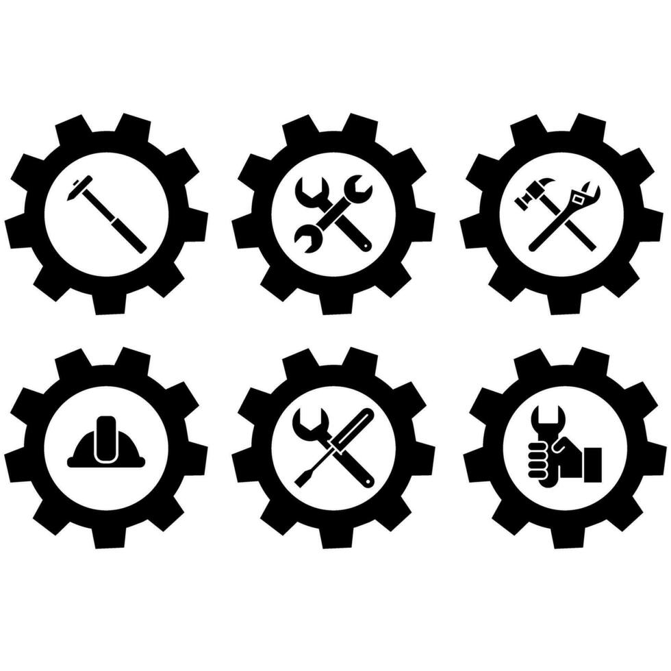 Werkstatt Symbol Vektor Satz. Reparatur Illustration Zeichen Sammlung. Bedienung Center Symbol. Ingenieurwesen Logo.