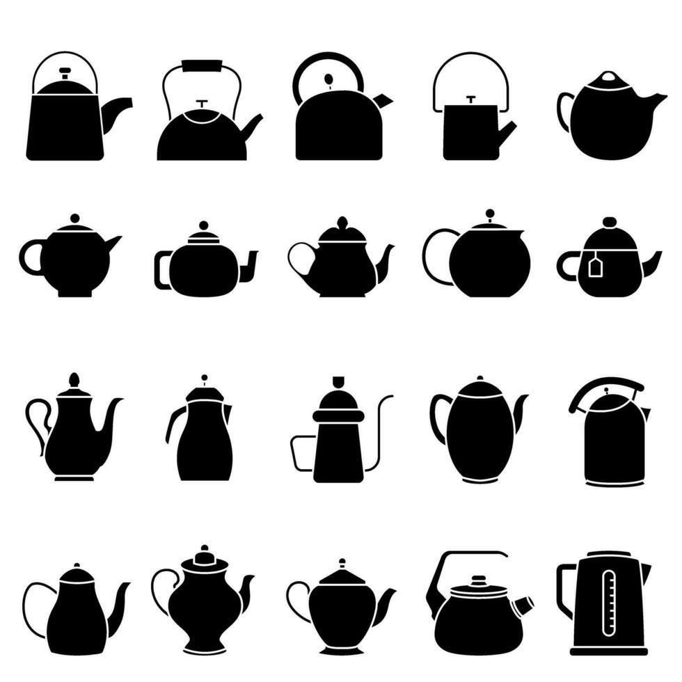 Teekanne Symbol Vektor Satz. Kessel Illustration Zeichen Sammlung. Tee Symbol. Teekessel Logo. heiß trinken markieren.