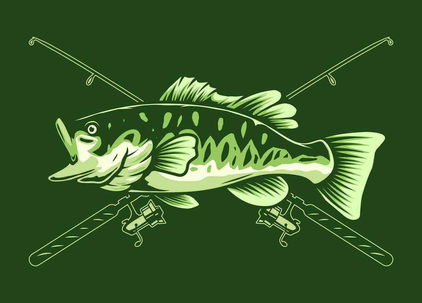 Forellenhals Bass Fisch und Stange Illustration vektor