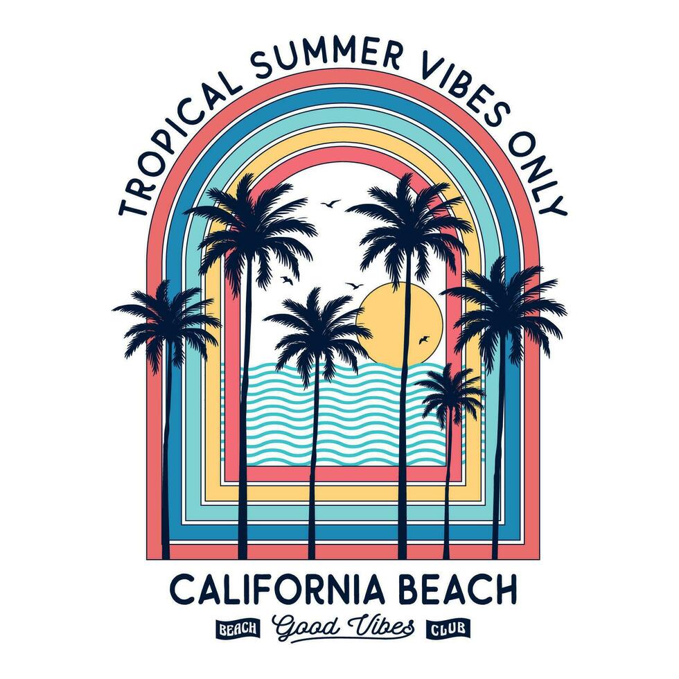 tropisk sommar vibrafon endast, strand paradis, sommar vibrafon endast, kalifornien strand. sommar text med en vågor vektor illustrationer. kalifornien strand Vinka vektor illustration.
