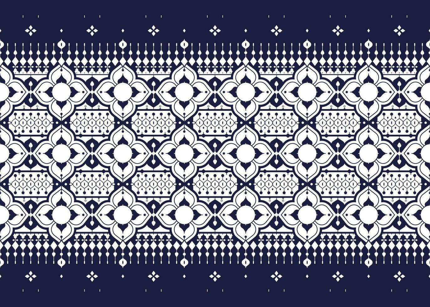 geometrisch und Blume ethnisch Stoff Muster auf Blau Hintergrund zum Stoff Teppich Hintergrund Hintergrund Verpackung usw. vektor