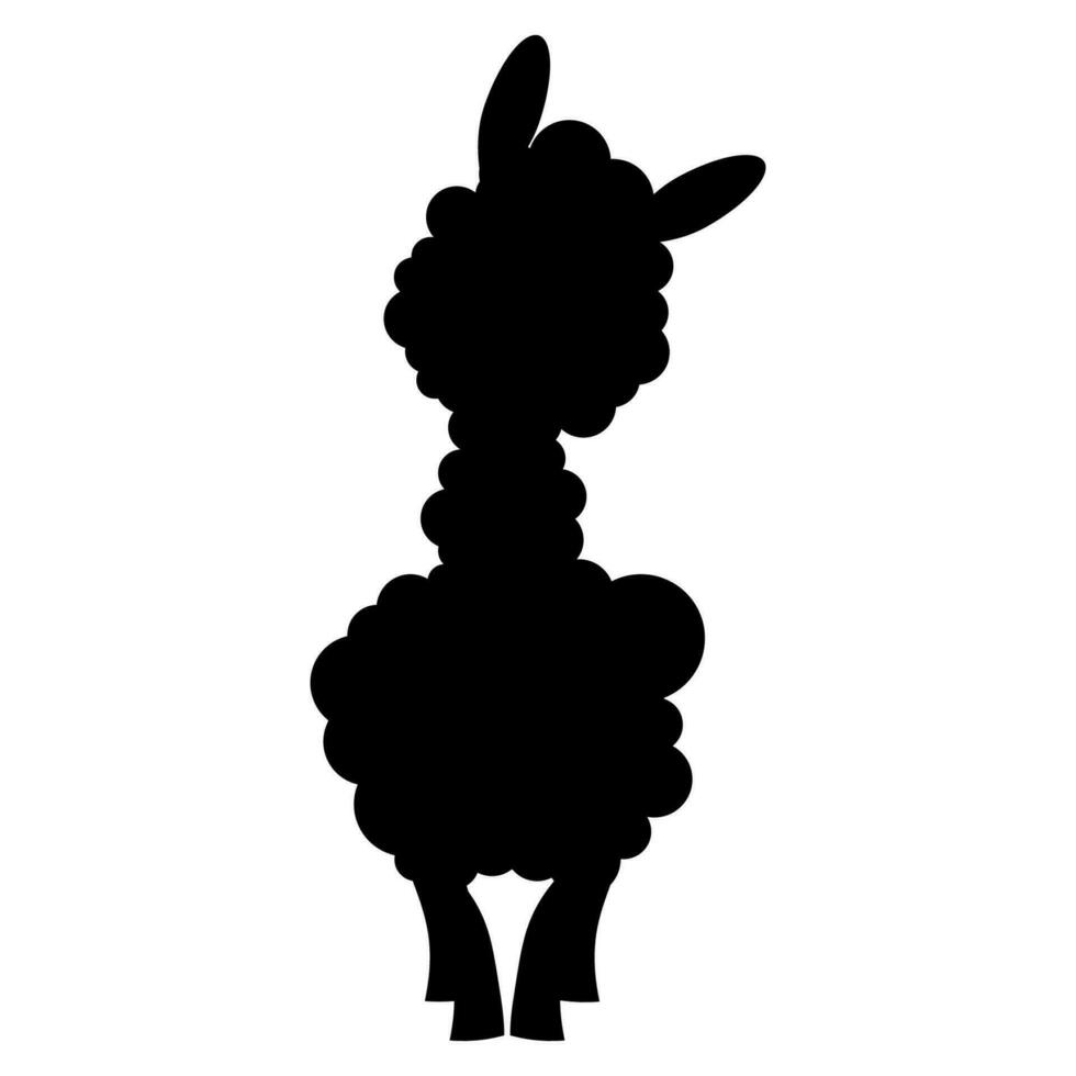schwarz Silhouette von ein flauschige Karikatur Alpaka vektor