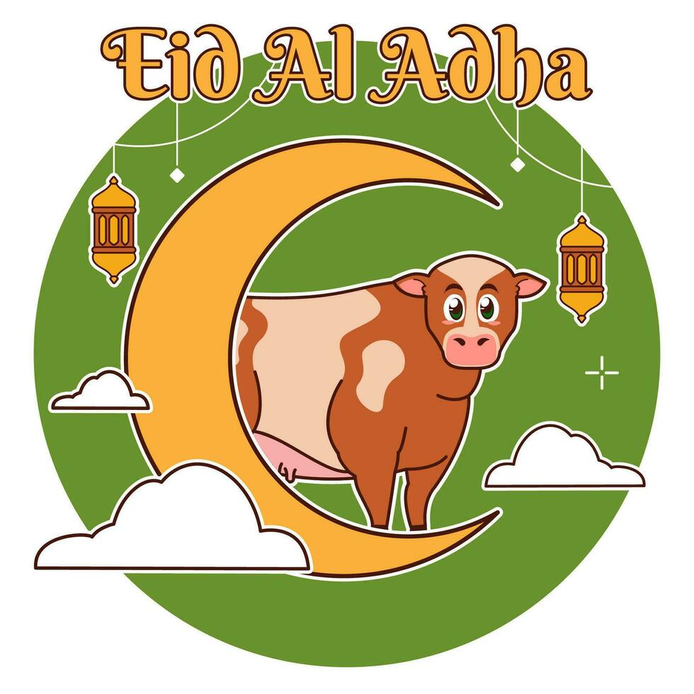 eid al adha, halvmåne måne och ko vektor