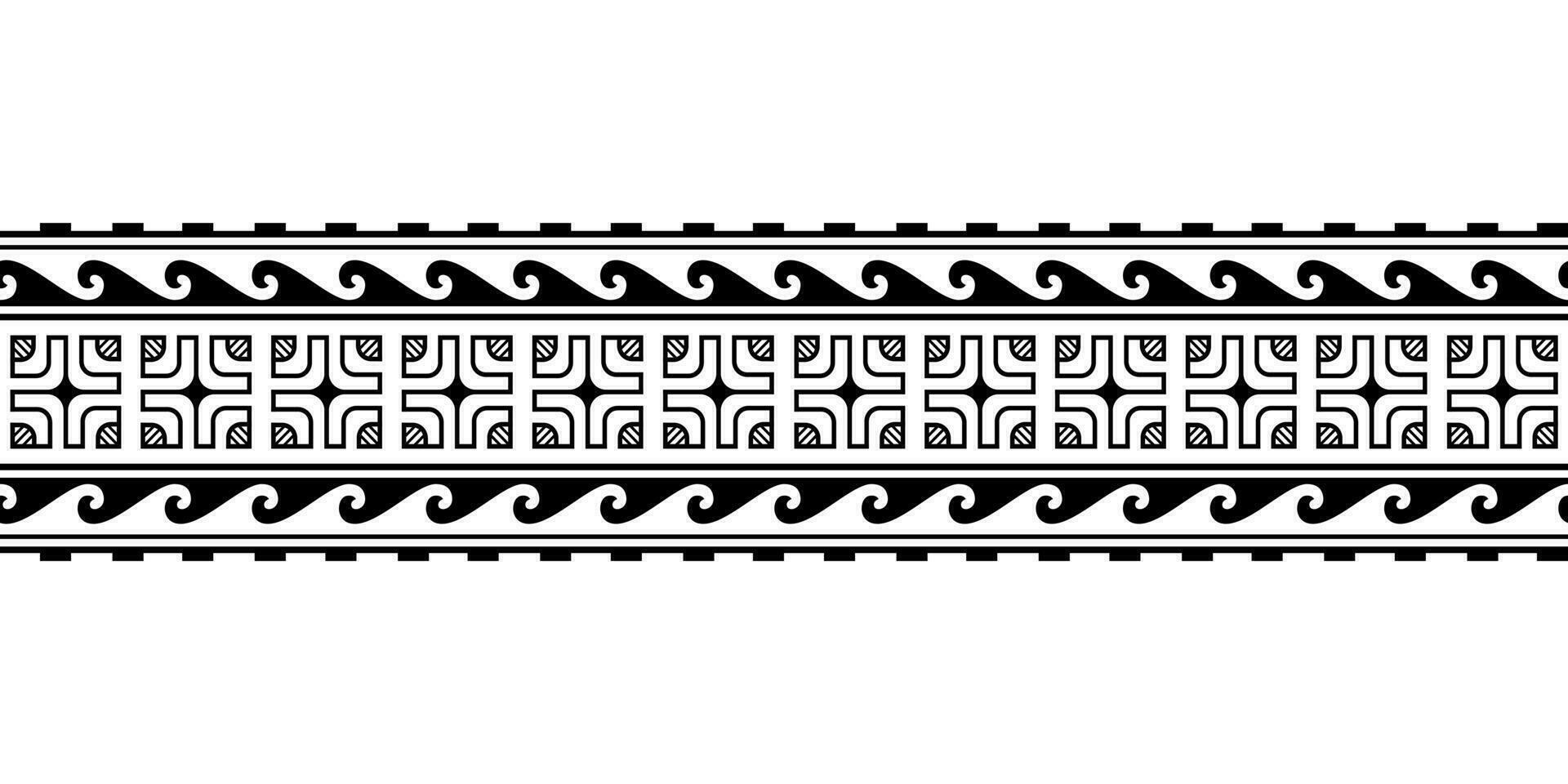 Maori polynesisch tätowieren Armband. Stammes- Ärmel nahtlos Muster Vektor. Samoaner Rand tätowieren Design Vordergrund Arm oder Fuß. Armbinde tätowieren Stamm. Band Stoff nahtlos Ornament isoliert auf Weiß Hintergrund vektor
