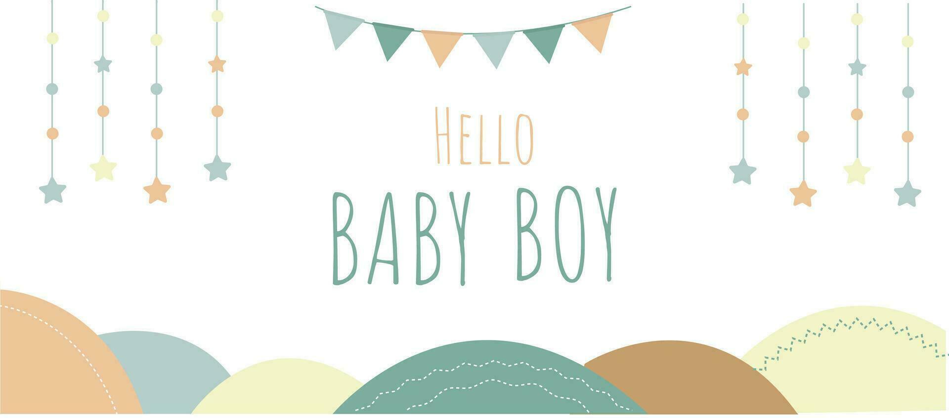 Vektor Banner Hallo Baby Junge mit süß Kontrollkästchen und Sterne Dekor