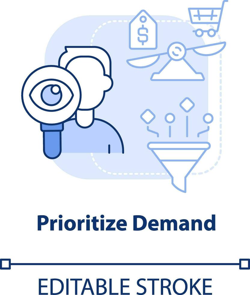 prioritera efterfrågan ljus blå begrepp ikon. företag. tillförsel kedja förmånsrätt abstrakt aning tunn linje illustration. isolerat översikt teckning. redigerbar stroke vektor