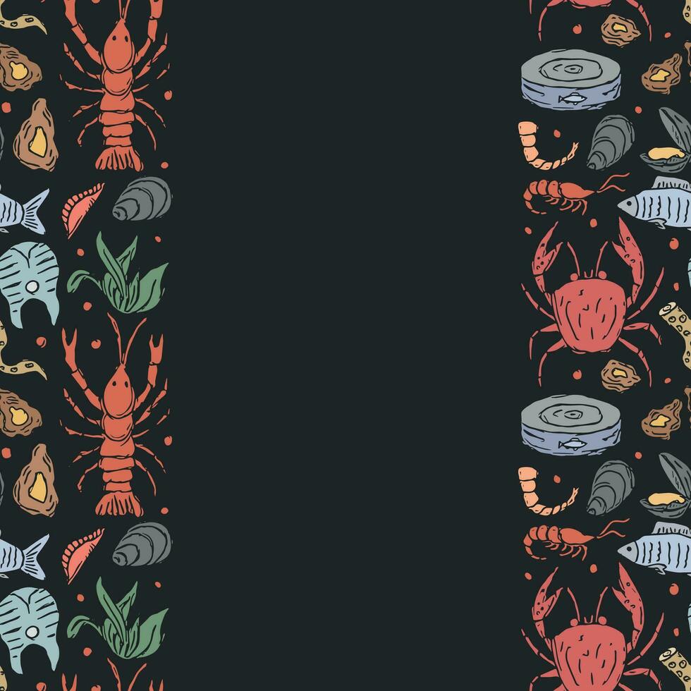 Meeresfrüchte Hintergrund. gezeichnet Meeresfrüchte Illustration mit Platz zum Text vektor