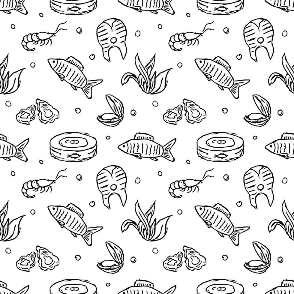 nahtlos Meeresfrüchte Muster. gezeichnet Meeresfrüchte Hintergrund vektor