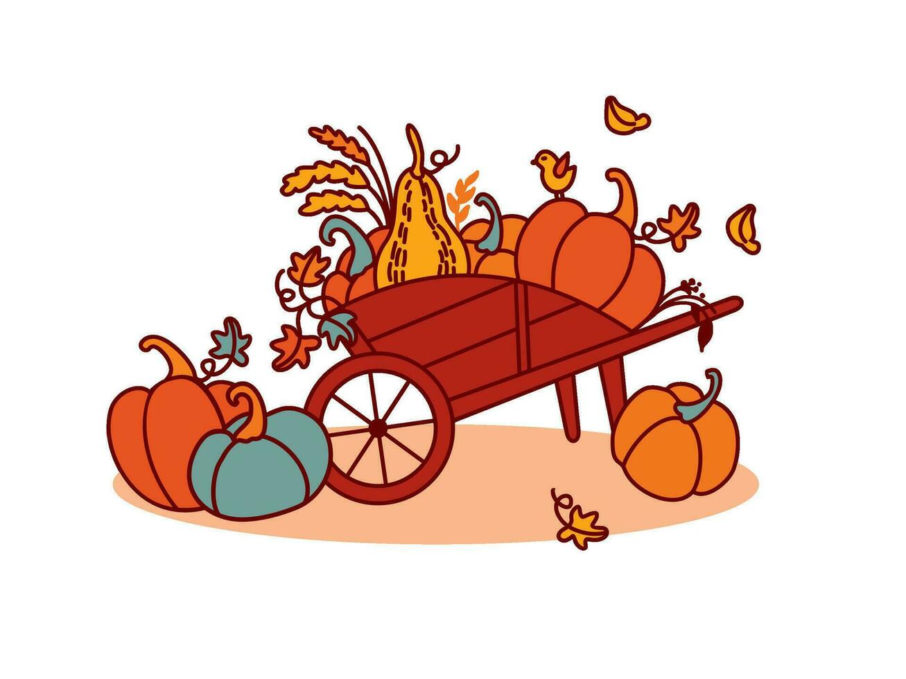 Wagen mit Kürbisse, Herbst Ernte. Dorf Logo. Bauernhof. Vektor Illustration.
