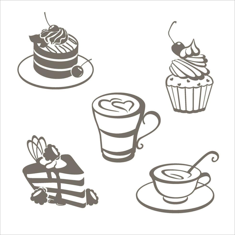 Tasse von Kaffee und Dessert Linie Illustration Logo zum Kaffee Geschäft Vektor