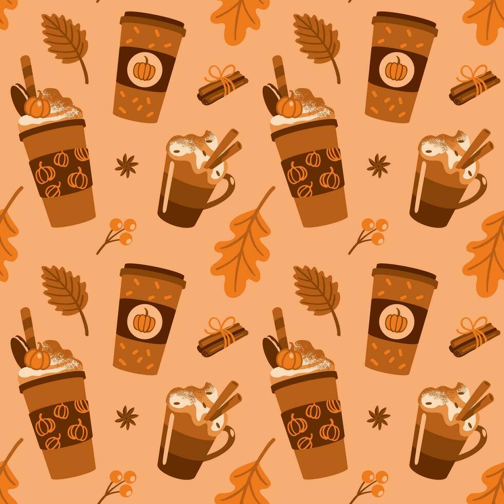 würzen Kaffee mit Creme. Herbst Stimmung. nahtlos Muster. vektor
