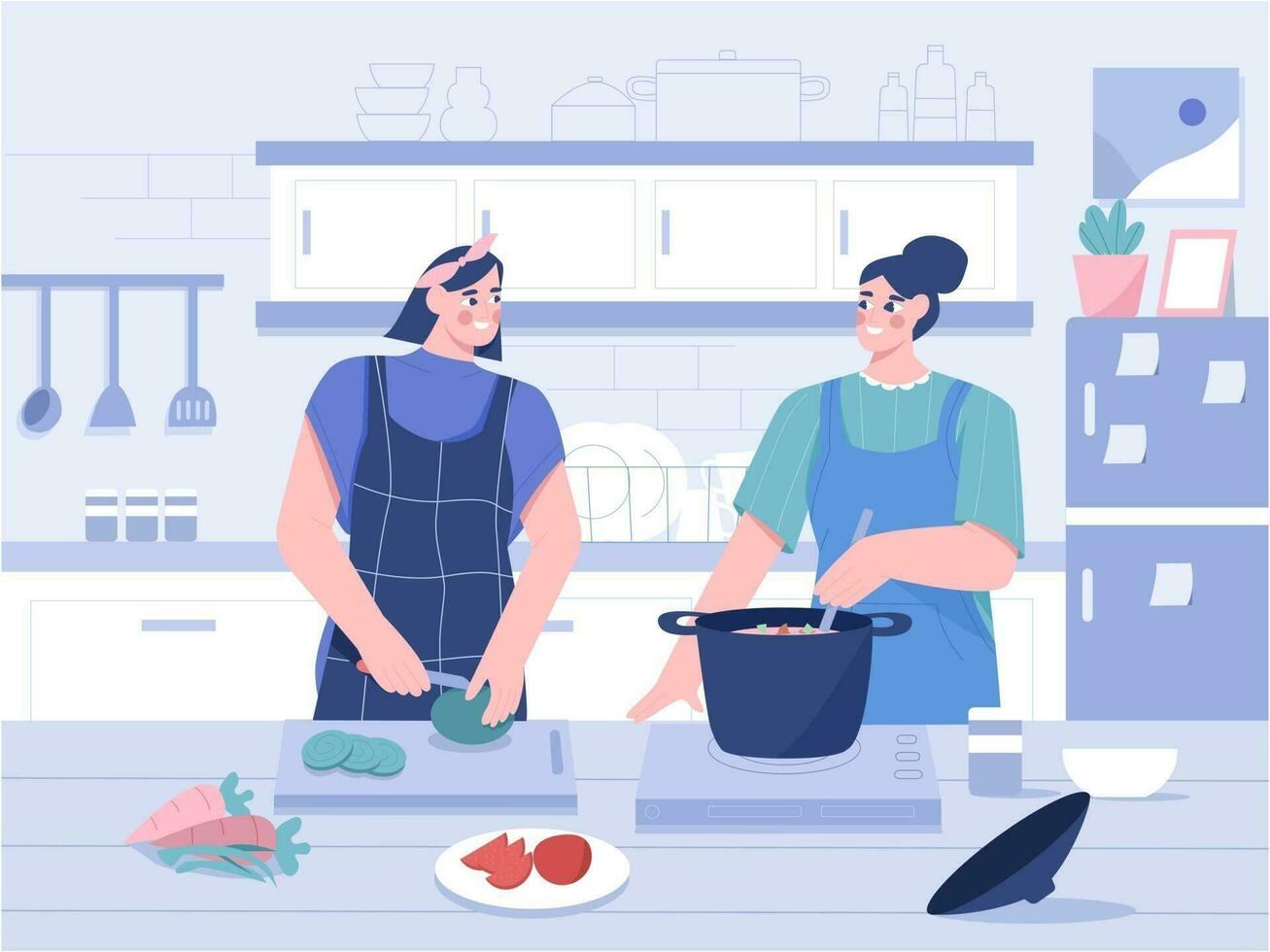 matlagning i de kök platt illustration vektor