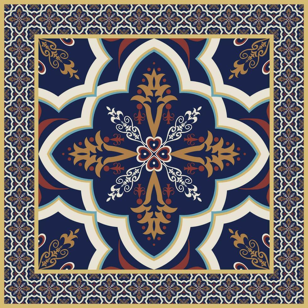 etnisk geometrisk blommig fyrkant mönster. etnisk geometrisk blommig form fyrkant mönster arabicum stil. använda sig av för tyg, textil, arkitektonisk ornament, Hem interiör dekoration element, etc. vektor