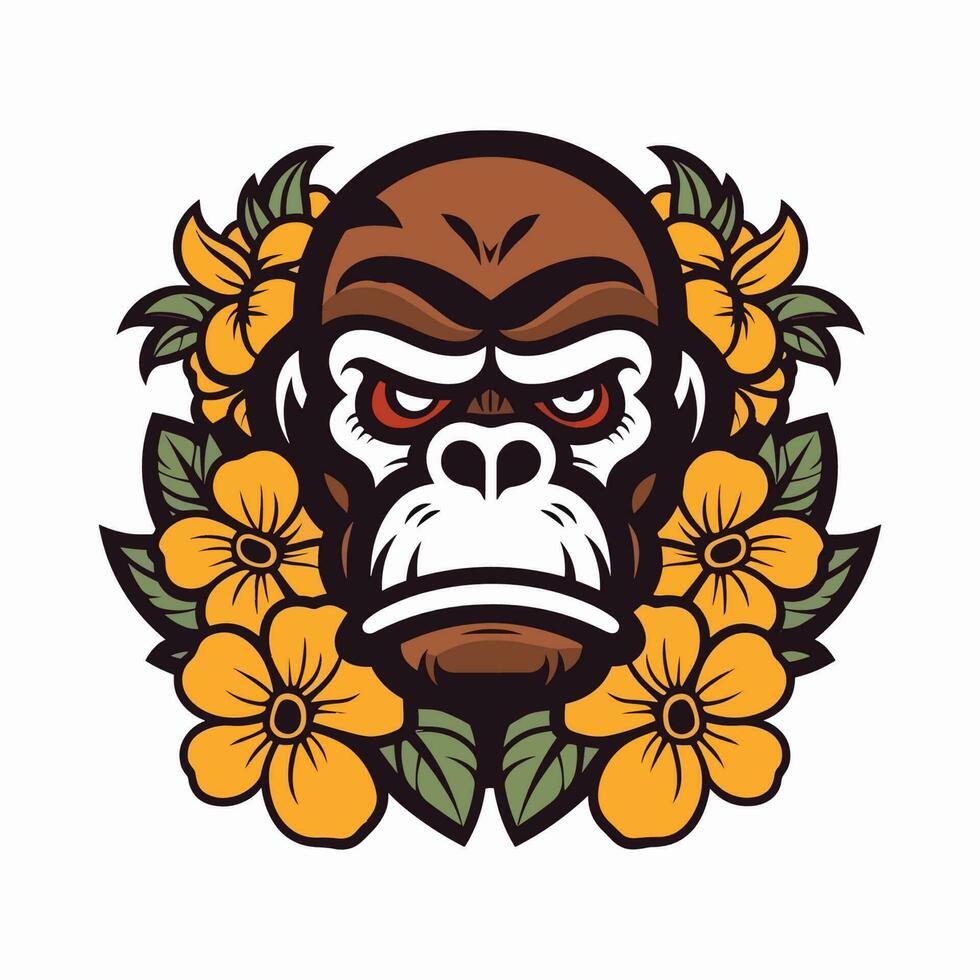 gorilla ritad för hand logotyp design illustration vektor