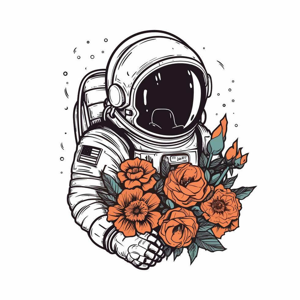 erkunden Neu Horizonte mit ein Astronaut handgemalt Logo Design Illustration. perfekt zum Weltraum-Themen Unternehmen und Startups vektor